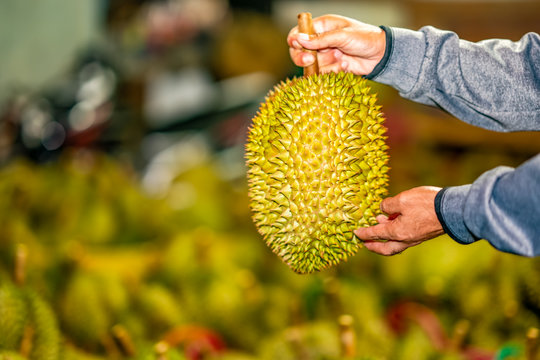 Durian firuts on walking street market in Thailand