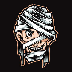 mummy head cartoon vector character