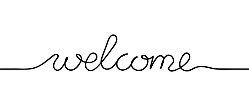 Continuous Black Line Drawing Word Welcome. Minimalist Welcome Concept. Vector Illustration