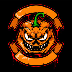 scary pumpkin badge vector logo