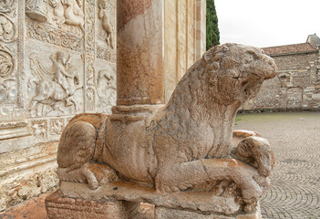 Ancient sculpture of a stone lion, Verona Italy