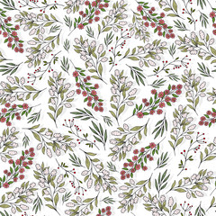Delicate seamless romantic pattern with cute flowers and twigs. vector. ornament. 