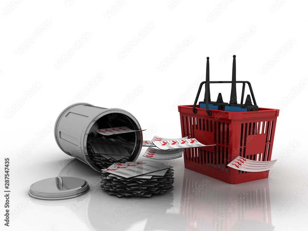 Poster 3d rendering latest radio transceivers in bin with document