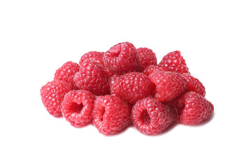 fresh red raspberries isolated on white background