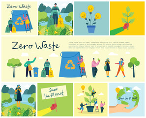 Fototapeta premium Vector illustration ECO backgrounds of Concept of green eco energy and quote Save the planet, Think green and Waste recycle