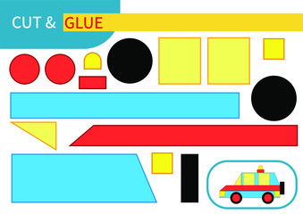 "Red and blue SUV, car with flashing light" mini-game "cut And glue" for learning, entertainment and education of children. Series "transport" - easy to print A4 and ready to use
