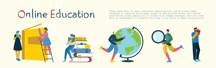 Vector illustration of concept of Online education,training and workshops in flat design