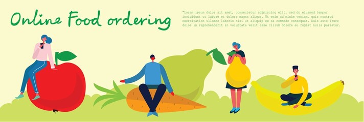 Fototapeta premium Vector illustration Online Food ordering concept for website and mobile website development.