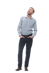 in full growth. brooding businessman looking somewhere up