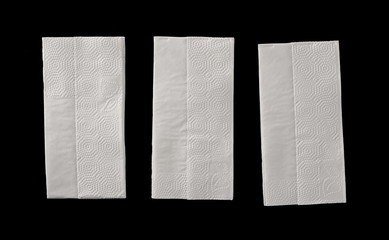 White tissues, handkerchiefs set and collection isolated on black background, top view