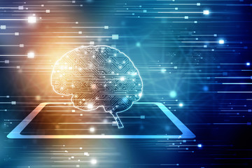 2d illustration Concept of thinking, background with brain, Abstract Artificial intelligence. Technology web background