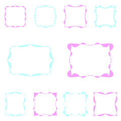 Set of color symmetrical square and rectangular frames isolated on white background