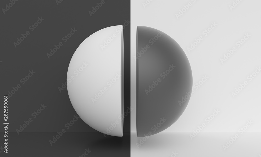 Poster abstract background with black and white half ball. backdrop design for product promotion. 3d render