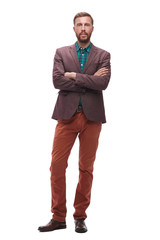 in full growth. friendly hipster man.isolated on white