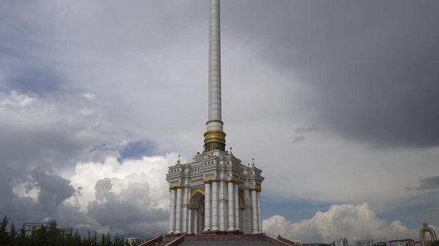 Dushanbe Independence Monument Breathtaking Picturesque Side View on a Cloudy Rainy Day