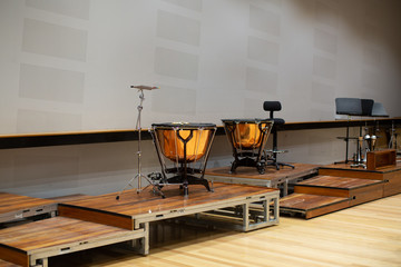 Timpani in an orchestral rehearsal space