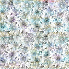 floral multicolor pattern with leaves and watercolor flowers in pale colors