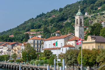 Beautiful view of Belgirate on Lake Maggiore, Italy, with the parish church in the foreground