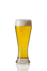 Perfect glass of beer with foam on white background
