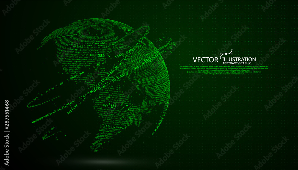Wall mural the earth is made up of digital codes., a sense of science and technology abstract graphics.