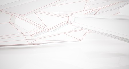 Abstract architectural white interior of a minimalist house with large windows. Drawing. 3D illustration and rendering.