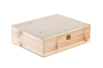close wood wine gift box isolated on white background with clipping path included