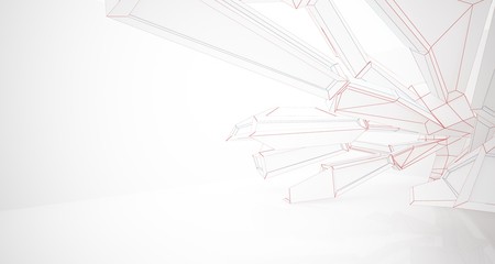 Abstract architectural white interior of a minimalist house with large windows. Drawing. 3D illustration and rendering.