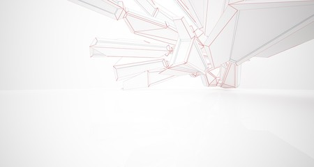 Abstract architectural white interior of a minimalist house with large windows. Drawing. 3D illustration and rendering.