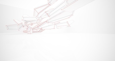 Abstract architectural white interior of a minimalist house with large windows. Drawing. 3D illustration and rendering.