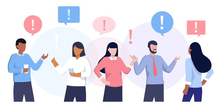 Vector illustration of communication of people in search of solutions to problems, use in web-projects and applications, collective thinking. Ethnic business people group full length team