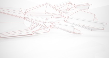 Abstract architectural white interior of a minimalist house with large windows. Drawing. 3D illustration and rendering.