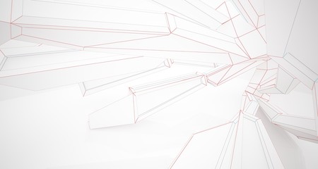 Abstract architectural white interior of a minimalist house with large windows. Drawing. 3D illustration and rendering.