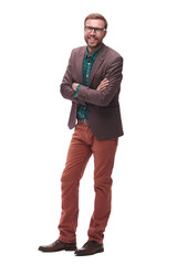 in full growth. confident man looking at copy space