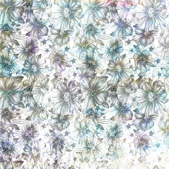 floral pattern with leaves and watercolor flowers in pale restrained colors