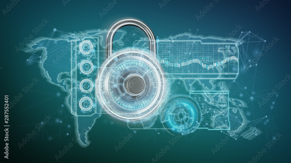Poster padlock security technology interface isolated on a background 3d rendering