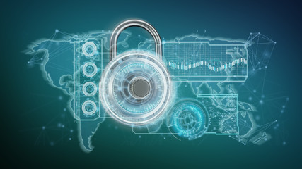 Padlock security technology interface isolated on a background 3d rendering