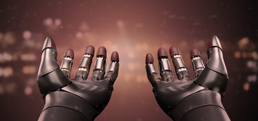 Red virus cyborg robot hand - 3d rendering