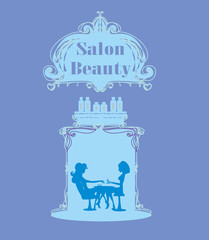 Naklejka premium Lady doing manicure in beauty salon, abstract frame