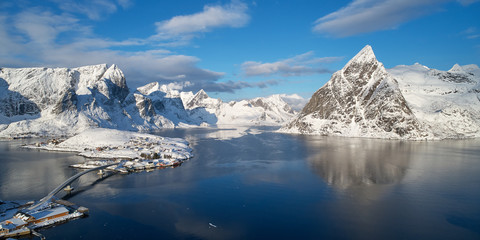 Fototapeta na wymiar Landscape of winter lofoten taken from the drone