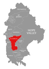 Blackbrook red highlighted in map of High Peak district in East Midlands England UK