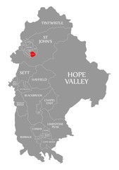 Whitfield red highlighted in map of High Peak district in East Midlands England UK