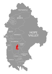 Chapel West red highlighted in map of High Peak district in East Midlands England UK