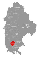 Corbar red highlighted in map of High Peak district in East Midlands England UK