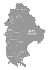 Gamesley red highlighted in map of High Peak district in East Midlands England UK