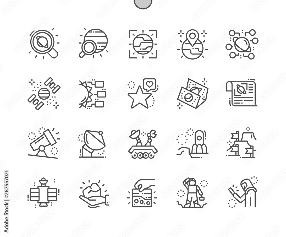 Poster space research well-crafted pixel perfect vector thin line icons 30 2x grid for web graphics and app