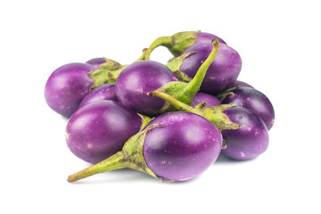 Thai purple eggplants or Brinjal Eggplant (Solanum melongena Linn.) isolated on a white background