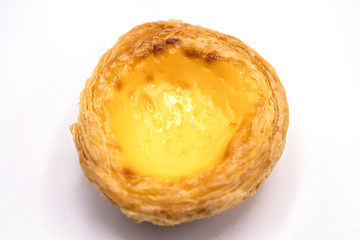 Egg tart with custard cream isolate on white background.