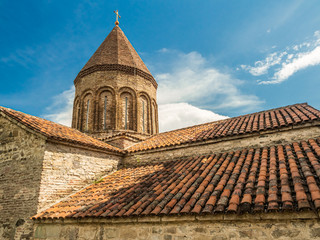 Old historical Georgian church in Ananuri castle complex, Georgia