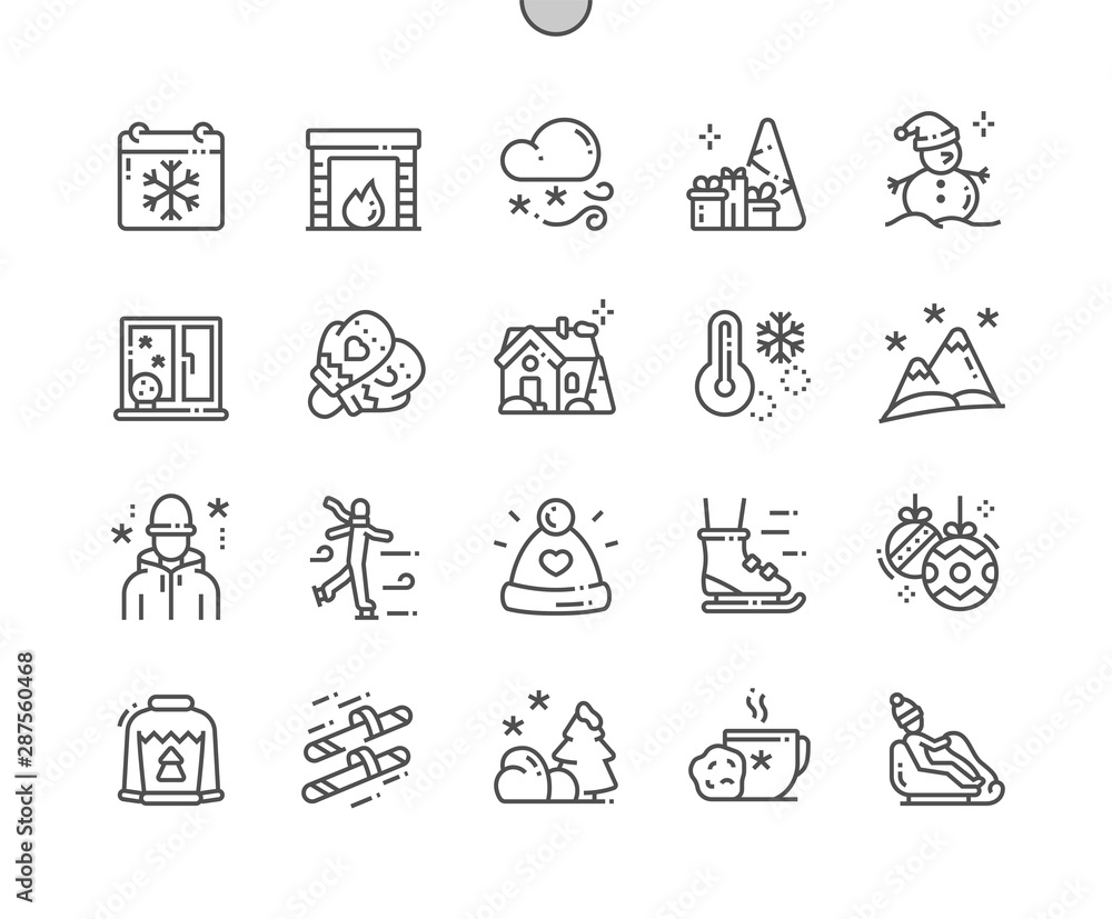 Poster winter well-crafted pixel perfect vector thin line icons 30 2x grid for web graphics and apps. simpl