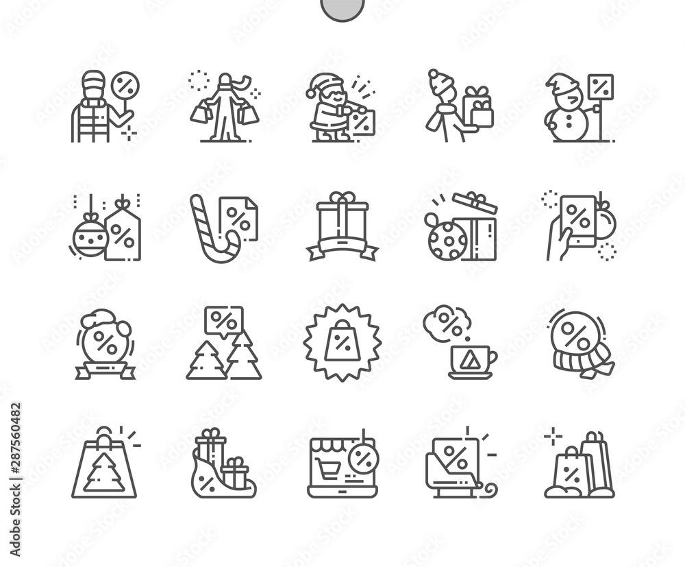 Poster winter sale well-crafted pixel perfect vector thin line icons 30 2x grid for web graphics and apps. 